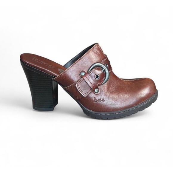 Born Concept B.O.C. Women’s Brown Leather Heeled Slip-on Clogs Metal Buckle US 7 - Picture 3 of 8